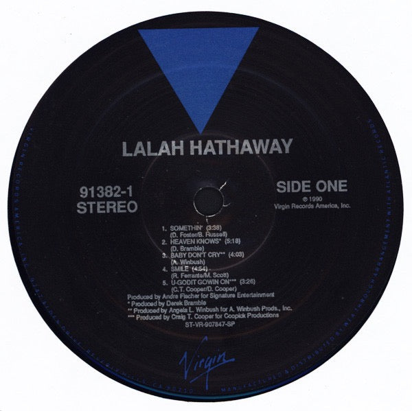 Image of Label Cover of LP - VG/VG - LALAH HATHAWAY, Lalah Hathaway (Virgin; 91382-1, US 1990), Strong VG throughout!,  - 2616023C