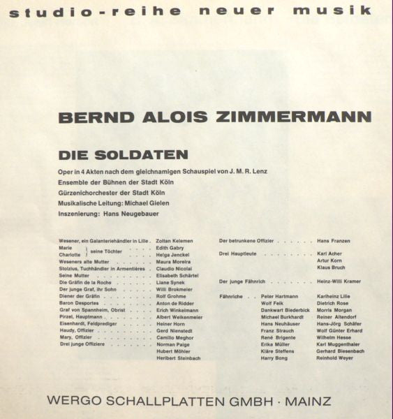 Image of Back Cover of 3xLP - EX/VG+ - MICHAEL GIELEN, ENSEMBLE DER B HNEN DER STADT K LN, G RZENICHORCHESTER DER STADT K LN, Zimmermann: Die Soldaten (WERGO; WER 60030, Germany , Box Set, Booklet), ,  - 2526601E