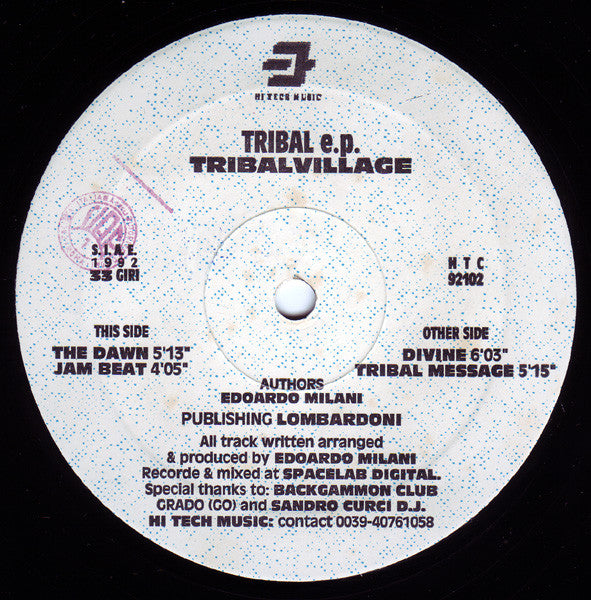 Image of Label Cover of 12" - VG/VG - TRIBAL VILLAGE, Tribal E.P. (Hi Tech Music; HTC 92102, Italy 1992, Company Sleeve), light marks only. original company sleeve - still in shrink - opened but rippled/warped - minor,  - 2546042S