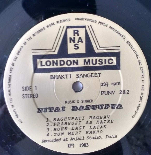 Image of Label Cover of LP - VG/G+ - NITAI DASGUPTA, Bhakti Sangeet (RNAS London Music; PUNV 282, UK 1983), Disc has lots of fine marks. Edge wear to sleve.,  - 2616031C