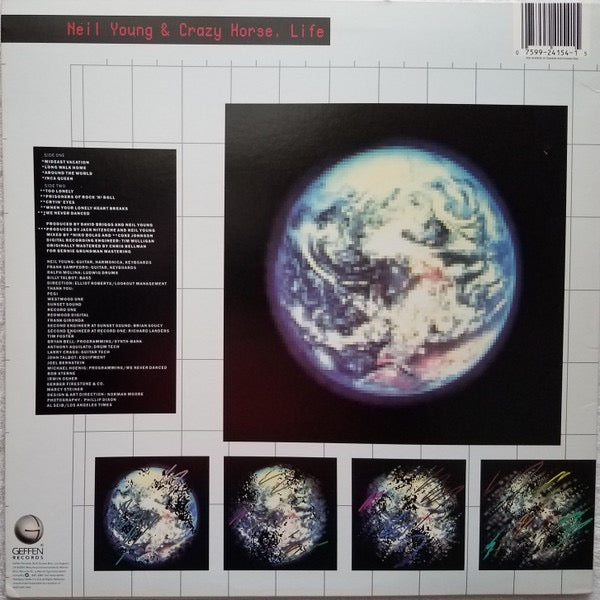 Image of Back Cover of LP - VG/G+ - NEIL YOUNG & CRAZY HORSE, Life (Geffen Records; GHS 24154, US 1987), Sleeve has cut-out (notched),  - 2616046C
