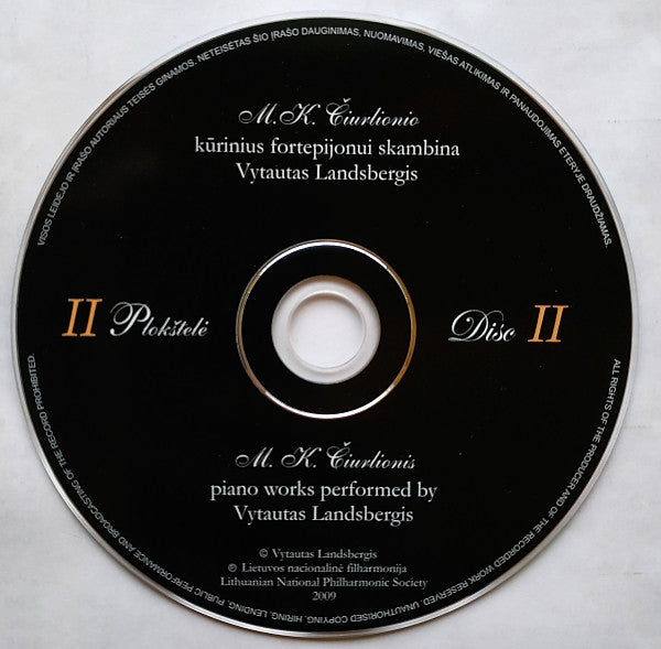Image of Label Cover of 2xCD - VG+/VG+ - VYTAUTAS LANDSBERGIS, M. K.  iurlionio K rinius Fortepijonui Skambina Vytautas Landsbergis = M. K.  iurlionis' Piano Works Performed By Vytautas Landsbergis (Lietuvos Nacionalin  Filharmonija; none, Lithuania 2009, Triple Digipak, Booklet), ,  - 2536006E