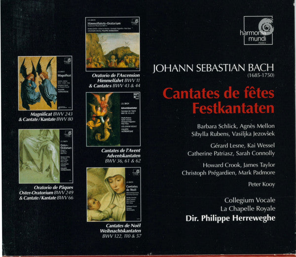 Image of Back Cover of 5xCD - VG+/VG+ - PHILIPPE HERREWEGHE, COLLEGIUM VOCALE, LA CHAPELLE ROYALE, Bach: Cantates De F tes / P ques / Ascension / Avent / No l (Harmonia Mundi; HMX 2908135.39, Europe 2003, Box Set), ,  - 2536008E