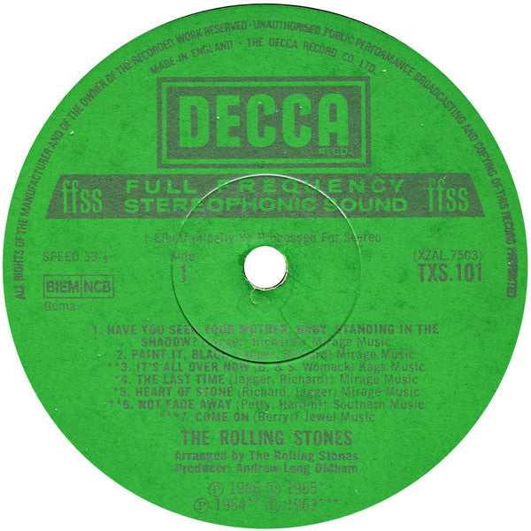 Image of Label Cover of LP - VG/VG+ - THE ROLLING STONES, Big Hits (High Tide And Green Grass) (Decca Green Boxed; TXS 101, UK & Europe 1970s Reissue, Laminated Outside Gatefold Sleeve, NO Insert), edge creases,  - 2646014S