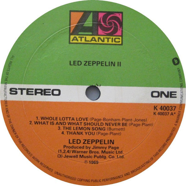 Image of Label Cover of LP - VG/VG - LED ZEPPELIN, Led Zeppelin II (Atlantic Orange & Green; K 40037, UK 1980s Reissue, Gatefold), ,  - 2626027E
