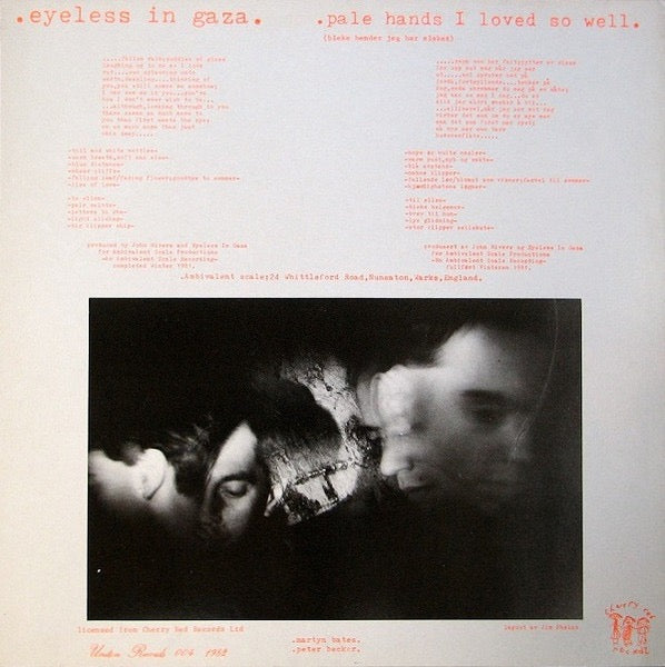 Image of Back Cover of LP - VG/VG - EYELESS IN GAZA, Pale Hands I Loved So Well (Uniton Records Orange Labels; U 004, Norway 1982), A few light surface marks, Light sleeve wear,  - 2616096C