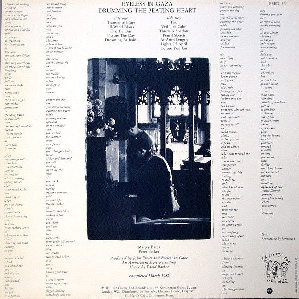 Image of Back Cover of LP - VG/G+ - EYELESS IN GAZA, Drumming The Beating Heart (Cherry Red; BRED 36, UK 1982), Light Marks only.,  - 2616097C