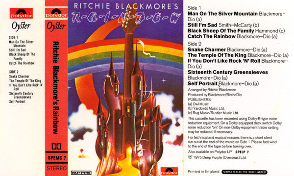Image of Back Cover of Cassette - VG+/VG+ - RAINBOW, Ritchie Blackmore's Rainbow (Oyster; SPEMC 7, UK ), ,  - 2636044E