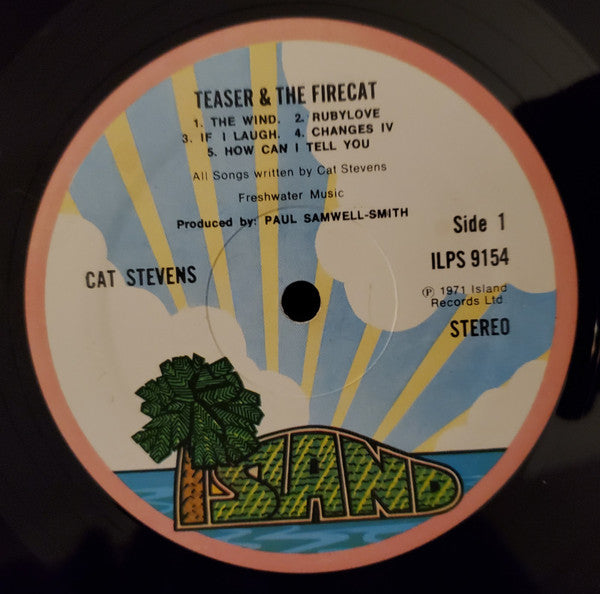 Image of Label Cover of LP - VG/VG - CAT STEVENS, Teaser And The Firecat (Island Pink Rim; ILPS 9154, UK 1970s Reissue, Gatefold, KEV matrix), Hairlines, edge wear, a few small stains,  - 2646020S