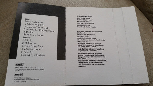 Image of Back Cover of Cassette - VG+/VG+ - OZZY OSBOURNE, No More Tears (Epic; 467859-4, Turkey 1991), ,  - 2636049E