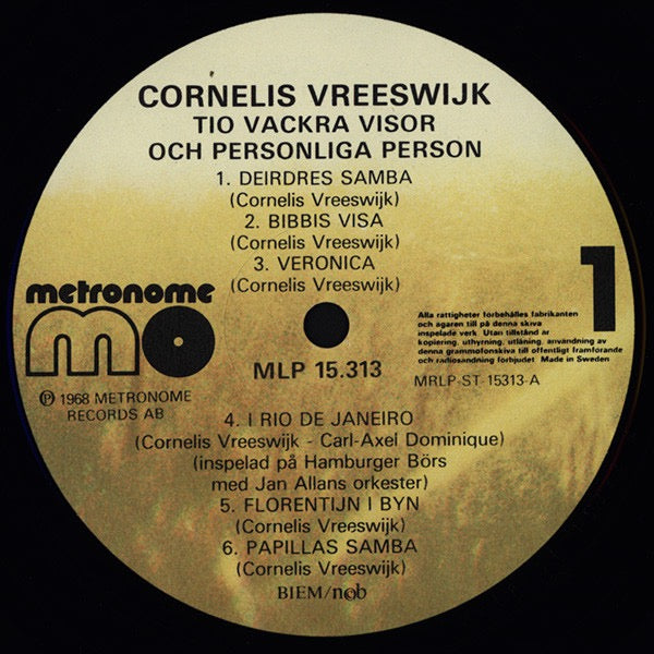 Image of Label Cover of LP - VG+/VG - CORNELIS VREESWIJK, Tio Vackra Visor Och Personliga Person (Metronome; MLP 15313, Sweden Reissue, Glossy Sleeve), Some superficial marks to disc.,  - 2616092C