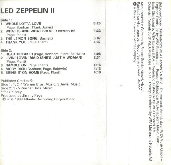 Image of Back Cover of Cassette - VG+/VG+ - LED ZEPPELIN, Led Zeppelin II (Atlantic; K 440 037, Europe Reissue), ,  - 2636054E