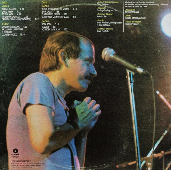 Image of Back Cover of 2xLP - G+/VG - SILVIO RODR GUEZ, Causas Y Azares (Fonomusic; 90.2040/3-F-1-G, Cuba 1986, Gatefold), Tear to sleeve opening. Disc has some storage marks but is otherwise clean!,  - 2616144C