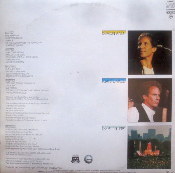 Image of Back Cover of 2xLP - VG+/VG+ - SIMON AND GARFUNKEL, The Concert In Central Park (Geffen Records Black Label; GEF 96008, UK 1990, Gatefold, Booklet), ,  - 2626095E