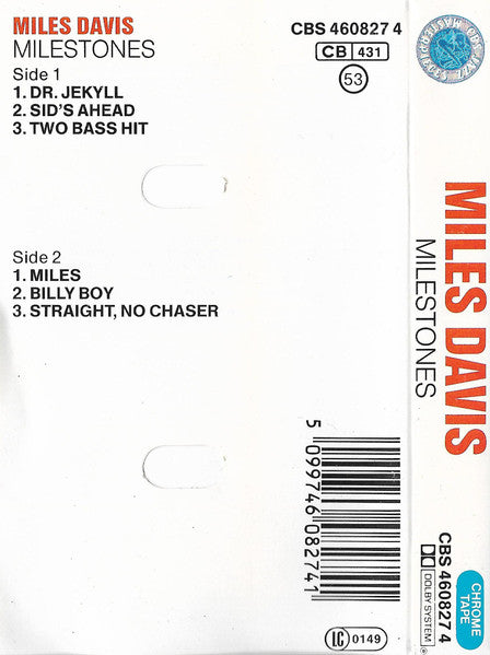 Image of Back Cover of Cassette - VG+/VG+ - MILES DAVIS, Milestones (CBS; CBS 460827 4, Europe 1988 Reissue), ,  - 2636069E