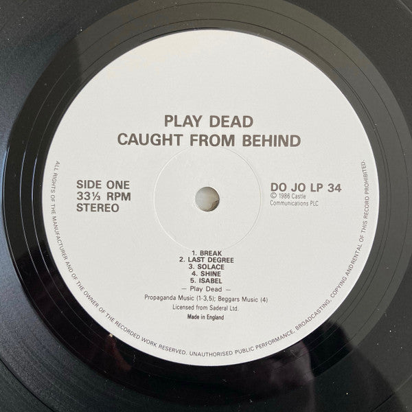 Image of Label Cover of LP - VG/VG+ - PLAY DEAD, Caught From Behind (Live In England, France, Germany And Switzerland) (Dojo; DOJOLP 34, UK 1986), ,  - 2616157C