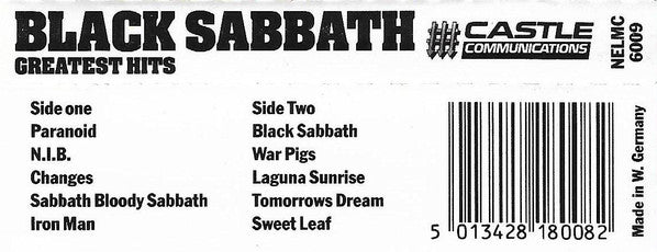 Image of Back Cover of Cassette - VG+/VG+ - BLACK SABBATH, Greatest Hits (NEMS; NELMC 6009, UK 1986 Reissue), ,  - 2636088E