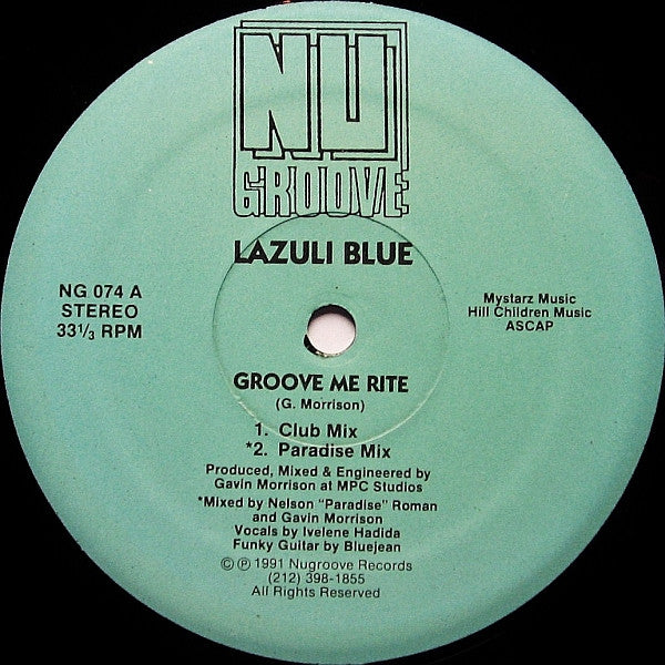Image of Front Cover of 12" - /VG+ - LAZULI BLUE, Groove Me Rite (Nu Groove Records ; NG 074, US 1991), ,  - 2646133S