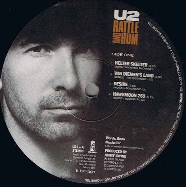 Image of Label Cover of 2xLP - VG+/VG+ - U2, Rattle And Hum (Island Records; U 27, Scandinavia 1988, Gatefold, 2 Inners), ,  - 2616117C