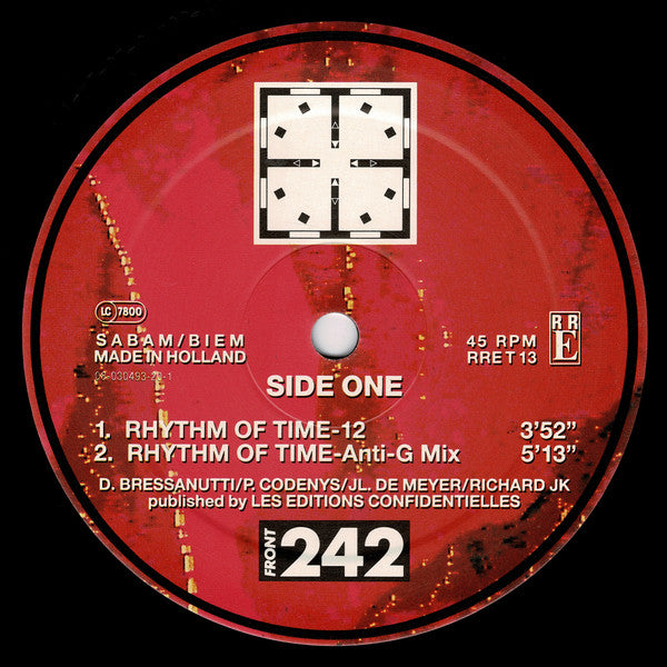 Image of Label Cover of 12" - VG/VG - FRONT 242, Rhythm Of Time (Red Rhino Europe; RRE T 13, Belgium 1991), ,  - 2626133E