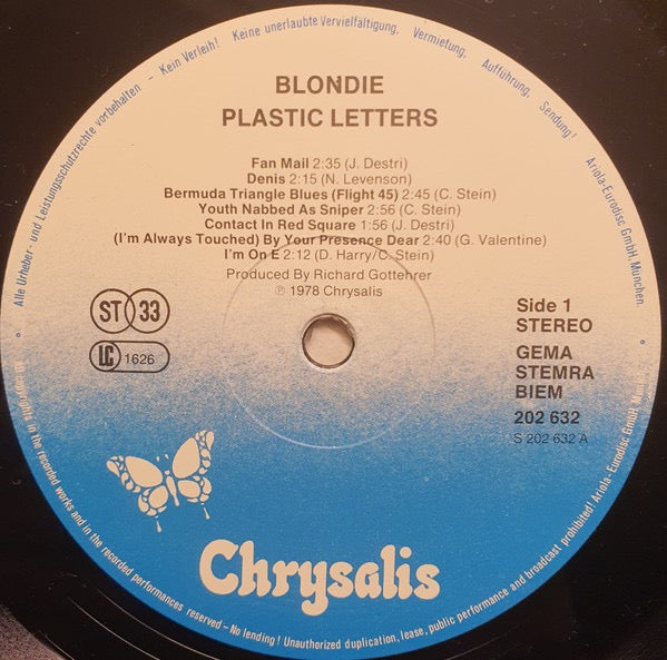 Image of Label Cover of LP - VG/VG - BLONDIE, Plastic Letters (Chrysalis; 202 632-270, Europe 1980 Reissue), ,  - 2616120C