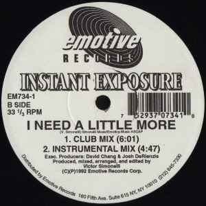 Image of Back Cover of 12" - VG/VG+ - INSTANT EXPOSURE, Wanna Be With You / I Need A Little More (Emotive Records ; EM734-1, US 1992, Company Sleeve), still in shrink - opened and warped/rippled. highlighter on labels - minor,  - 2646140S