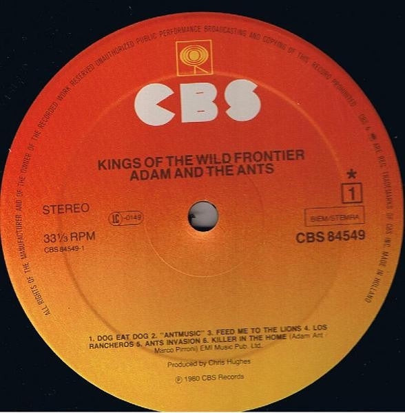 Image of Label Cover of LP - VG+/VG - ADAM AND THE ANTS, Kings Of The Wild Frontier (CBS; CBS 84549, Europe 1980, Booklet), Sleeve has one light corner crease.,  - 2616180C
