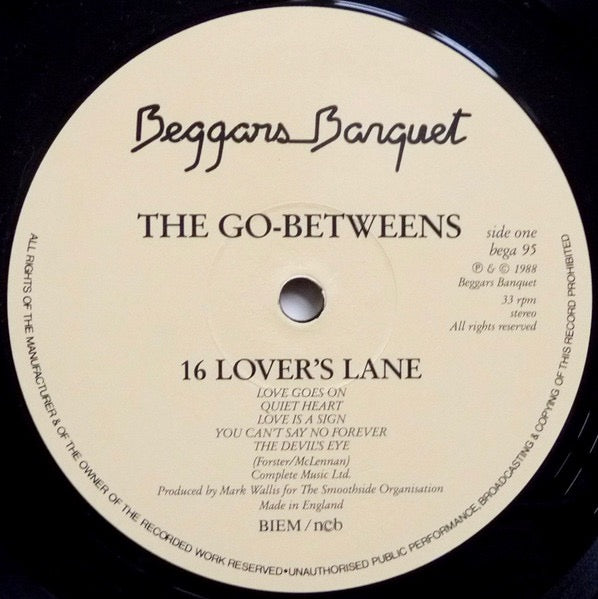 Image of Label Cover of LP - VG/G+ - THE GO-BETWEENS, 16 Lovers Lane (Beggars Banquet; BEGA 95, Scandinavia 1988, Matte Sleeve, Inner), Lots of light marks on vinyl. Sleeve has small sticker damage on front & light crease on rear.,  - 2616182C
