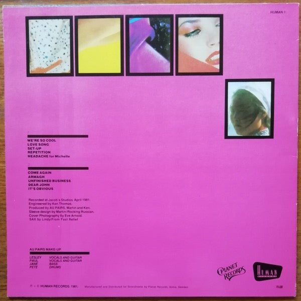 Image of Back Cover of LP - VG/VG - AU PAIRS, Playing With A Different Sex (Human Records With NCB Logo; HUMAN 1, Scandinavia 1981, Inner, SG1 On Runouts), A few light marks, Sleeve has some pinhcs to edges. ,  - 2616261C