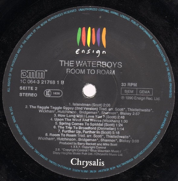 Image of Label Cover of LP - VG+/VG - THE WATERBOYS, Room To Roam (Ensign; 1C 064-3 21768 1, Europe 1990, Inner), ,  - 2616184C