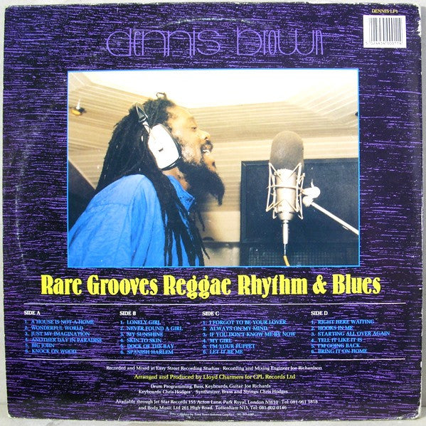 Image of Back Cover of 2xLP - VG/G+ - DENNIS BROWN, Rare Grooves Reggae Rhythm & Blues (Body Music; DENNIS LP 001, UK 1993, Gatefold), Light marks only, plays VG.,  - 2646142S