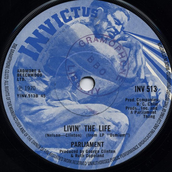 Image of Back Cover of 7" - VG/VG - PARLIAMENT, The Silent Boatman / Livin' The Life (Invictus; INV 513, UK 1970, Company Sleeve), Sticker residue on label,  - 2626156E