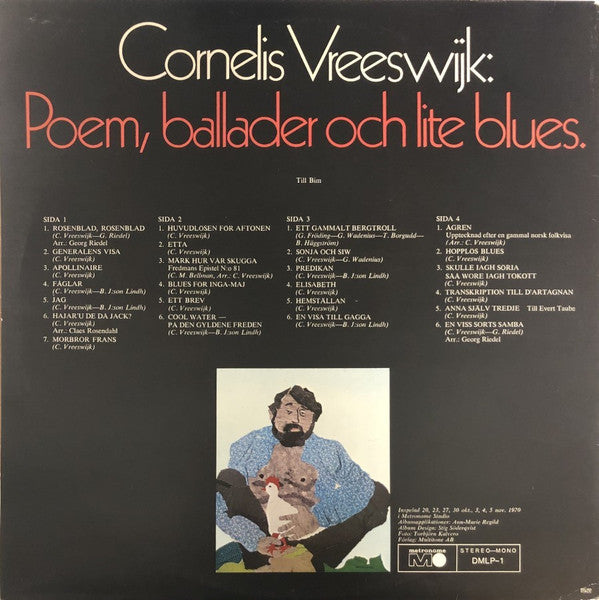 Image of Back Cover of 2xLP - VG+/VG - CORNELIS VREESWIJK, Poem, Ballader Och Lite Blues (Metronome Light Green Labels; DMLP-1, Sweden 1970s Reissue, Gatefold, Stereo), ,  - 2616227C
