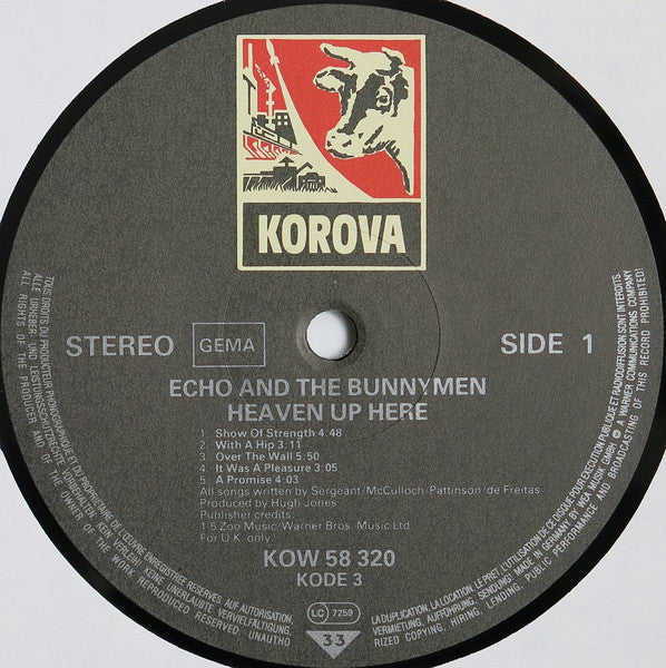 Image of Label Cover of LP - VG/VG - ECHO AND THE BUNNYMEN, Heaven Up Here (Korova Black Labels GEMA Rights Box; KOW 58 320, Germany 1980s Reissue, Non-Barcoded Sleeve, Inner), Light edge wear, light marks.,  - 2616295C