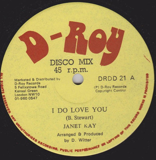 Image of Front Cover of 12" - VG/G+ - JANET KAY, I Do Love You / That's What Friends Are For (D-Roy Records; DRDD 21, UK 1979, Company Sleeve), original company sleeve. large scuff one side otherwise lots of light marks only,  - 2946156S