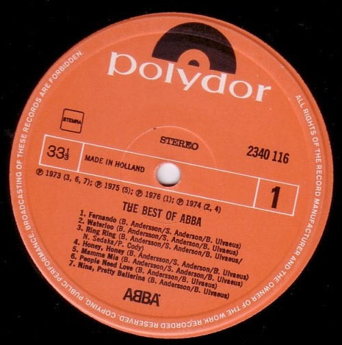 Image of Back Cover of LP - VG/VG+ - ABBA, The Best Of ABBA (Polydor; 2340 116, Netherlands 1976 Reissue), ,  - 2616333C