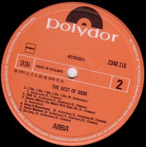 Image of Label Cover of LP - VG/VG+ - ABBA, The Best Of ABBA (Polydor; 2340 116, Netherlands 1976 Reissue), ,  - 2616333C