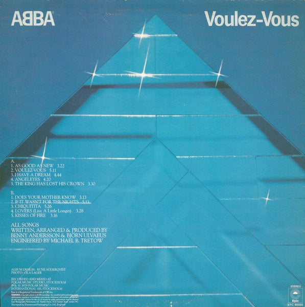 Image of Back Cover of LP - VG+/VG - ABBA, Voulez-Vous (Epic Orange; EPC 86086, UK 1979, Inner With Curved Thumb Cut, With LC 0199), A5/B2,  - 2616334C