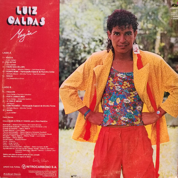 Image of Back Cover of LP - VG/VG+ - LUIZ CALDAS, Magia (Nova Rep blica; 826 583-1, Brazil 1985), Sleeve has some areas of wear and creasing,  - 2616343C