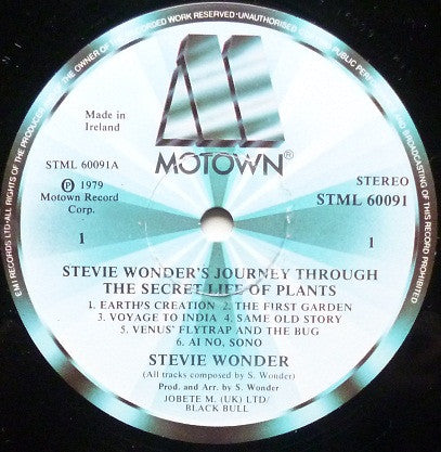 Image of Label Cover of 2xLP - VG/VG+ - STEVIE WONDER, Journey Through The Secret Life Of Plants (Motown; TMSP 6009, Ireland 1979, Triple Gatefold), Light creasing on sleeve.,  - 2626187E