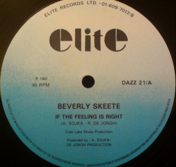 Image of Front Cover of 12" - /VG - BEVERLY SKEETE, If The Feeling Is Right (Elite; DAZZ 21, UK 1983), Light marks, plays VG/VG+,  - 2646178S