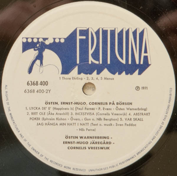 Image of Label Cover of LP - VG/VG -  STEN WARNERBRING & ERNST-HUGO J REG RD & CORNELIS VREESWIJK,  sten, Ernst-Hugo, Cornelis P  B rsen (Frituna; 6368 400, Sweden 1971), With 1971 swedish press cutting.,  - 2616353C