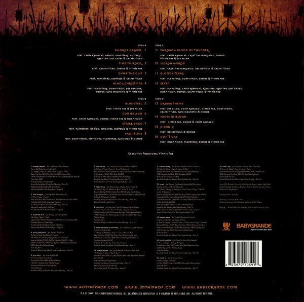 Image of Back Cover of 2xLP - VG/VG+ - JEDI MIND TRICKS PRESENTS ARMY OF THE PHARAOHS, Ritual Of Battle (Babygrande; BBG-LP-1059, US 2013), Sleeve still in opened shrinkwrap, close to VG+.,  - 2646181S
