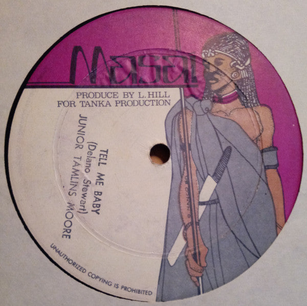 Image of Front Cover of 12" - /VG - JUNIOR TAMLINS MOORE, Tell Me Baby (Masai; NA 001, Jamaica ), Vinyl has lots of small bumps that seems to come from manufacturing. Plays VG+.,  - 2646185S