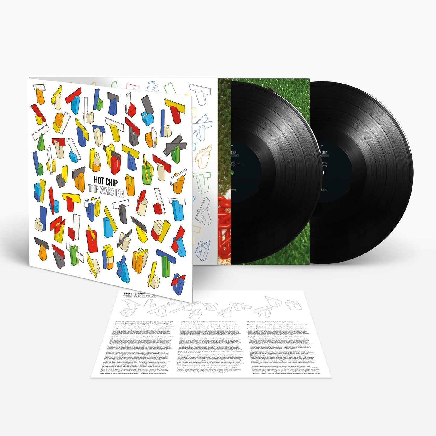 Image of Back Cover of 2x12" - NEW/NEW - HOT CHIP, The Warning (20th Anniversary Edition) (Domino; REWIGLP201, Europe 2026 Reissue, Gatefold, Black Vinyl, New Liner Notes by Kate Hutchinson, Download Code), , Rewind to the year 2006 when British music was enthrall to guitar bands in winklepickers and waistcoats. And then along came Hot Chip's album The Warning like a kaleidoscopic bolt from the blue and turned a generation of indie fans onto the hedonistic pleasure of repetitive beats. The Warning was a ahe