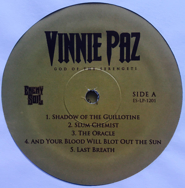 Image of Label Cover of LP - EX/EX - VINNIE PAZ, God Of The Serengeti (Enemy Soil; ES-LP-1201, US 2012, Clear Vinyl), ,  - 2646194S