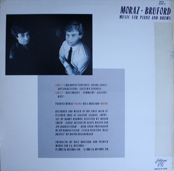 Image of Back Cover of LP - VG/G+ - MORAZ - BRUFORD, Music For Piano And Drums (Editions EG; EGED33, UK 1983, Company Inner), Light Marks only.,  - 2616276C