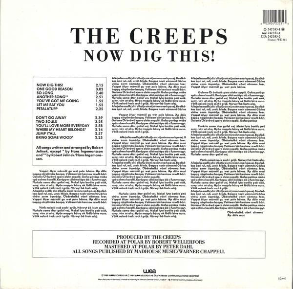 Image of Back Cover of LP - VG/VG - THE CREEPS, Now Dig This! (WEA; 242 353-1, Europe 1988, Inner), Strong VG,  - 2616278C