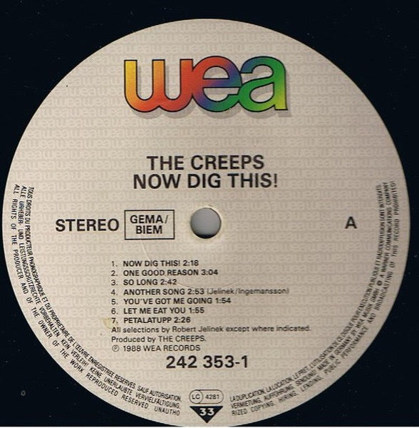 Image of Label Cover of LP - VG/VG - THE CREEPS, Now Dig This! (WEA; 242 353-1, Europe 1988, Inner), Strong VG,  - 2616278C