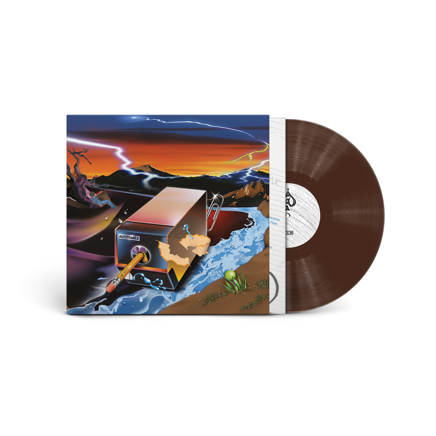 Image of Back Cover of LP - NEW/NEW - @, Autosmile (4AD; 4AD0910LP, Europe 2026, Soil Brown Colour Vinyl), , @ (pronounced “at”) is the art-folk project of Philadelphia-based multi-instrumentalist songwriters Victoria Rose and Stone Filipczak. On October 16, the band will share their new album Autosmile, their second full-length record and first release with 4AD.&nbsp;Across Autosmile’s 11 songs, @ reimagine the psychedelic folk tradition as an undeniably contemporary art form, carefully balancing beauty an